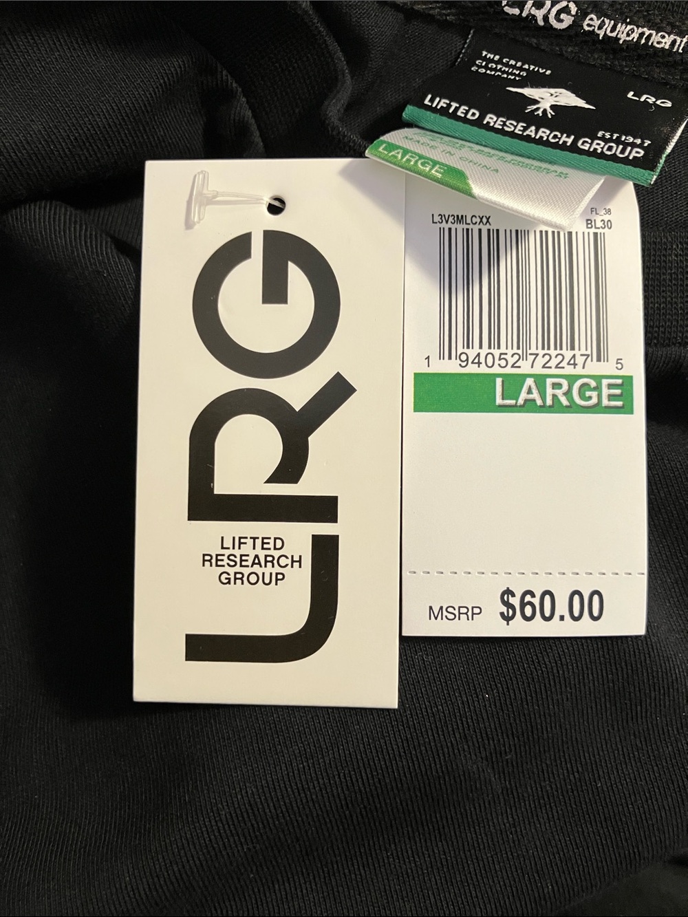 LRG Men’s Colorblock Long Sleeve Shirt in Black, White, Tan with Yellow Trim - Picture 3 of 3